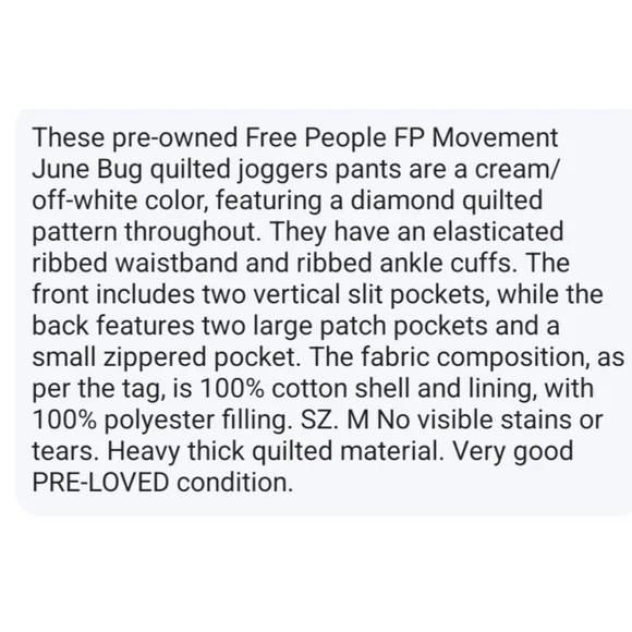 Free People FP Movement June Bug Quilted Joggers Pants Sz.M EUC - Picture 15 of 16